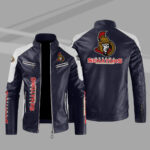 Ottawa Senators Block Blue White Leather Jacket