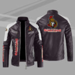 Ottawa Senators Block Brown White Leather Jacket