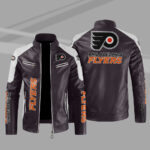 Philadelphia Flyers Block Brown White Leather Jacket