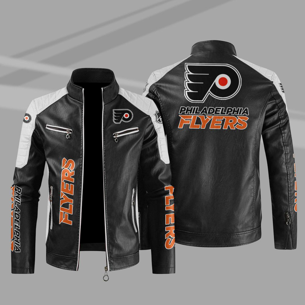 Philadelphia Flyers Block White Black NHL Leather Jacket Philadelphia Flyers Block White Black NHL Leather Jacket