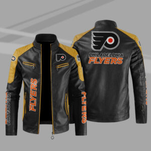 Philadelphia Flyers Block Yellow Black Leather Jacket