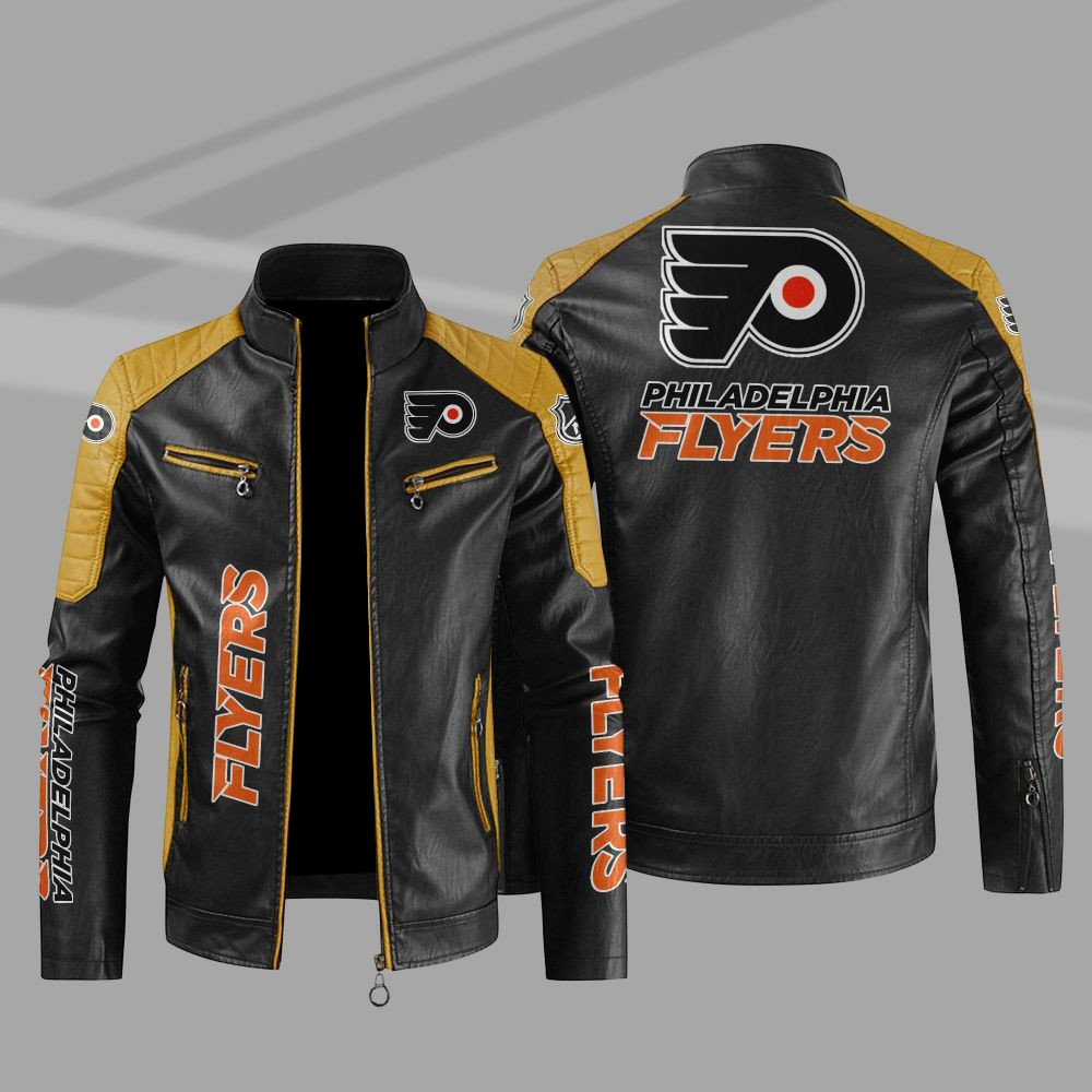 Philadelphia Flyers Block Yellow Black Leather Jacket Philadelphia Flyers Block Yellow Black Leather Jacket