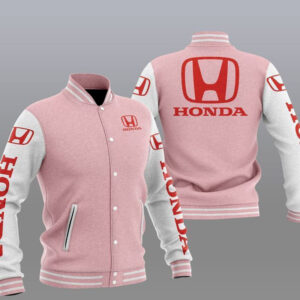 Pink White Honda Car Baseball Varsity Jacket