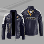 Pittsburgh Penguins Block Blue White Leather Jacket