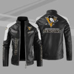 Pittsburgh Penguins Block White Black Leather Jacket