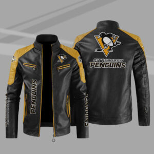 Men's Starter Black/Gold Pittsburgh Penguins The Leader Varsity Satin  Full-Snap Jacket
