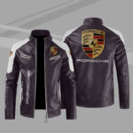 Porsche Color Block Brown White Leather Jacket