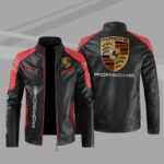 Porsche Color Block Red Black Leather Jacket