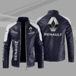 Renault Car Motor Block Blue White Leather Jacket