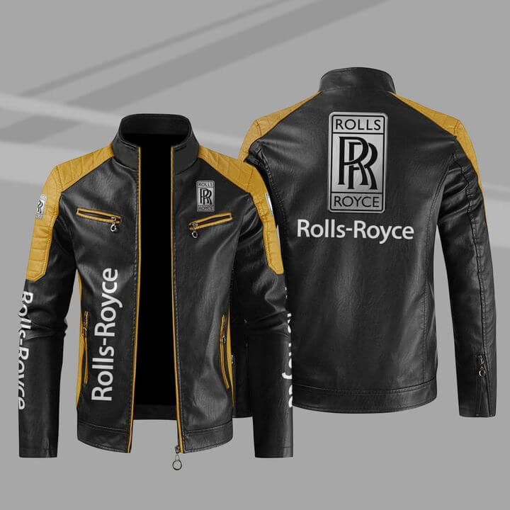 Rolls Royce Black Yellow Color Block Leather Jacket Maker of Jacket