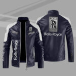 Rolls Royce Blue White Color Block Leather Jacket