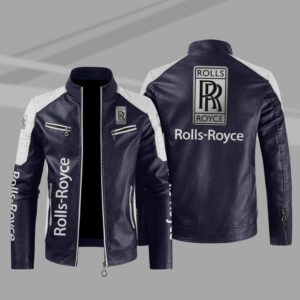 Rolls Royce Blue White Color Block Leather Jacket