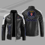 Saab Automobile Black White Color Block Leather Jacket