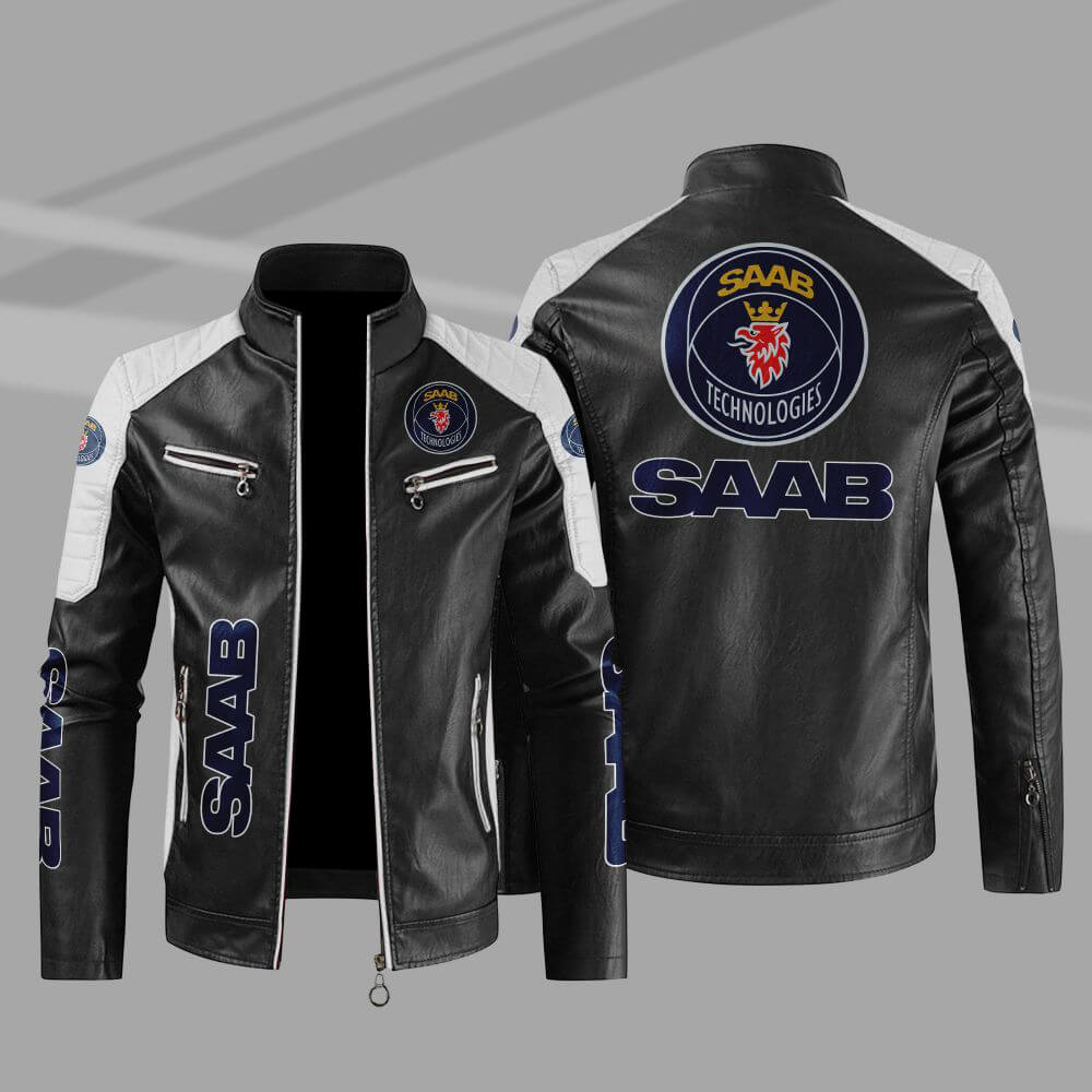 Saab Automobile Black White Color Block Leather Jacket (1) Saab Automobile Black White Color Block Leather Jacket