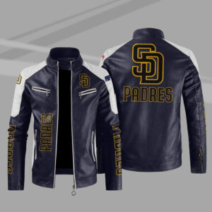 San Diego Padres Block Blue White MLB Leather Jacket