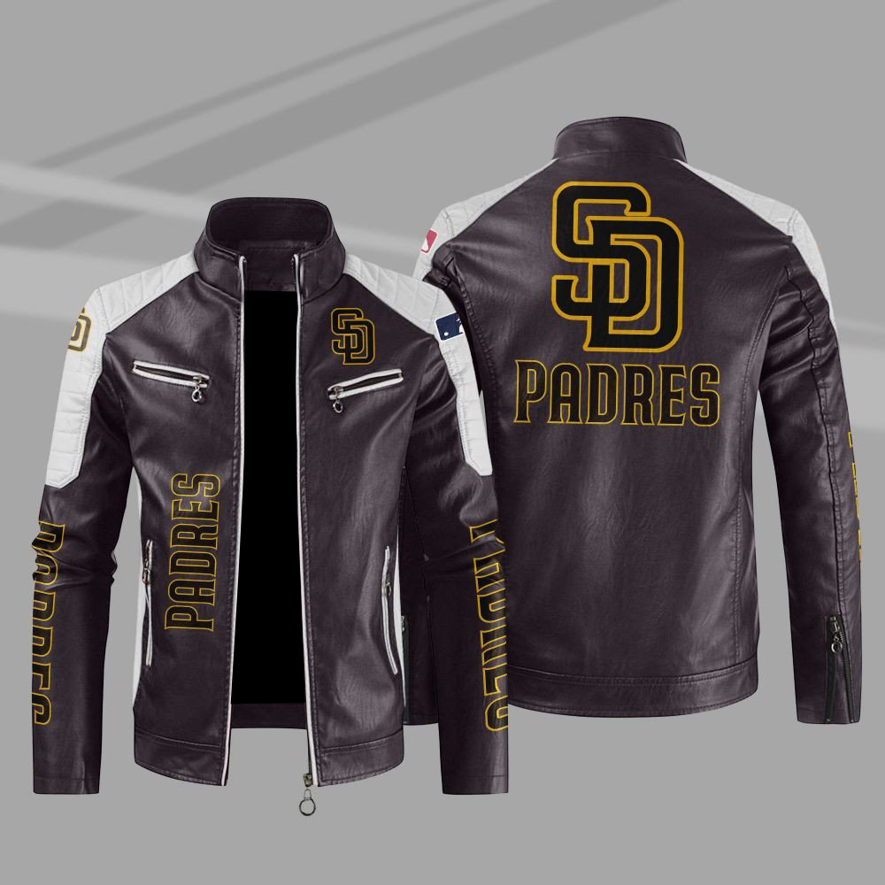 San Diego Padres Block Brown White Leather Jacket San Diego Padres Block Brown White Leather Jacket