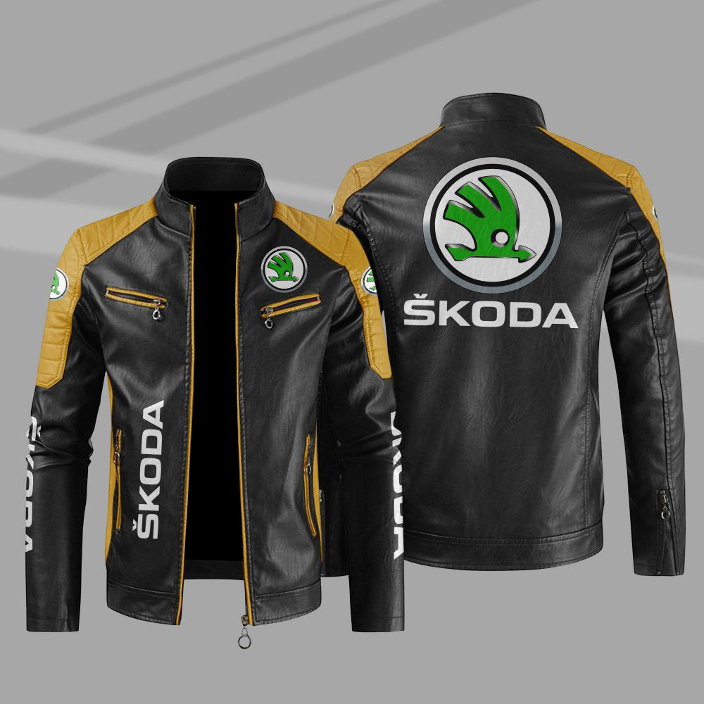 Skoda Car Motor Block Yellow Black Leather Jacket Skoda Car Motor Block Yellow Black Leather Jacket