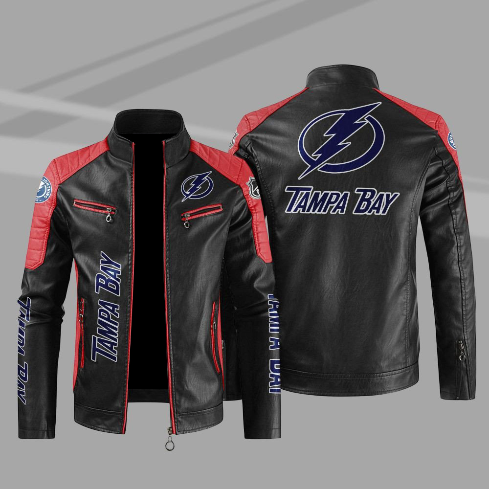 Tampa Bay Lightning Block Red Black Leather Jacket Tampa Bay Lightning Block Red Black Leather Jacket