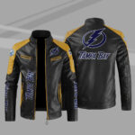 Tampa Bay Lightning Block Yellow Black Leather Jacket