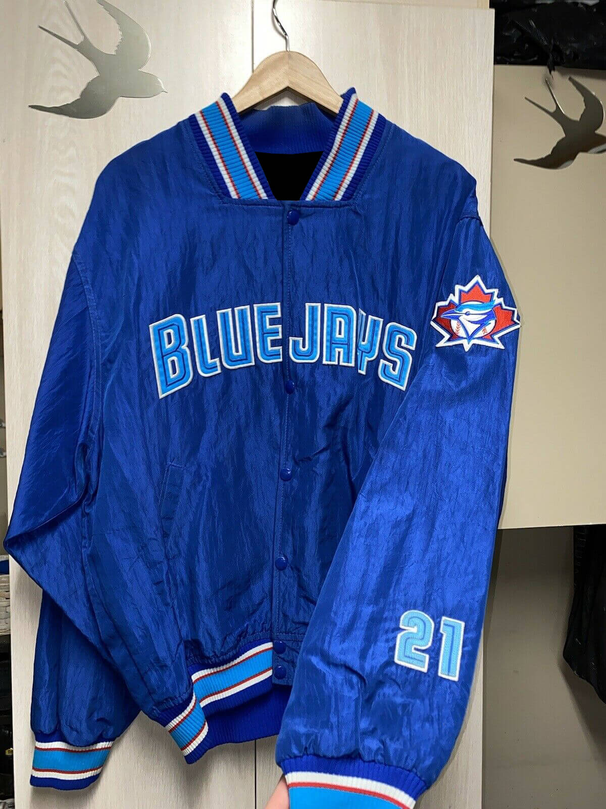 Toronto Blue Jays 21 Vintage Royal Satin Jacket (1) Toronto Blue Jays 21 Vintage Royal Satin Jacket