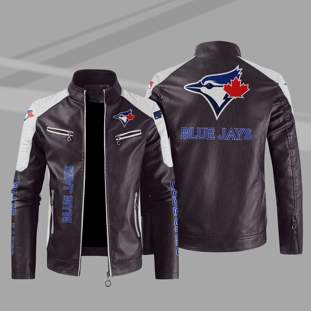 Toronto Blue Jays Block Brown White MLB Leather Jacket Toronto Blue Jays Block Brown White MLB Leather Jacket