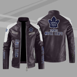 Toronto Maple Leafs Block Brown White Leather Jacket
