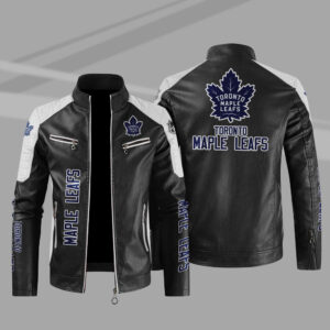 Toronto Maple Leafs Block White Black Leather Jacket