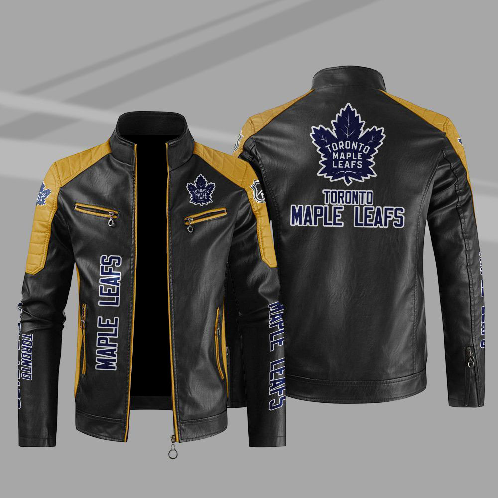 Toronto Maple Leafs Block Yellow Black Leather Jacket Toronto Maple Leafs Block Yellow Black Leather Jacket