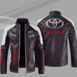 Toyota Brown White Color Block Leather Jacket