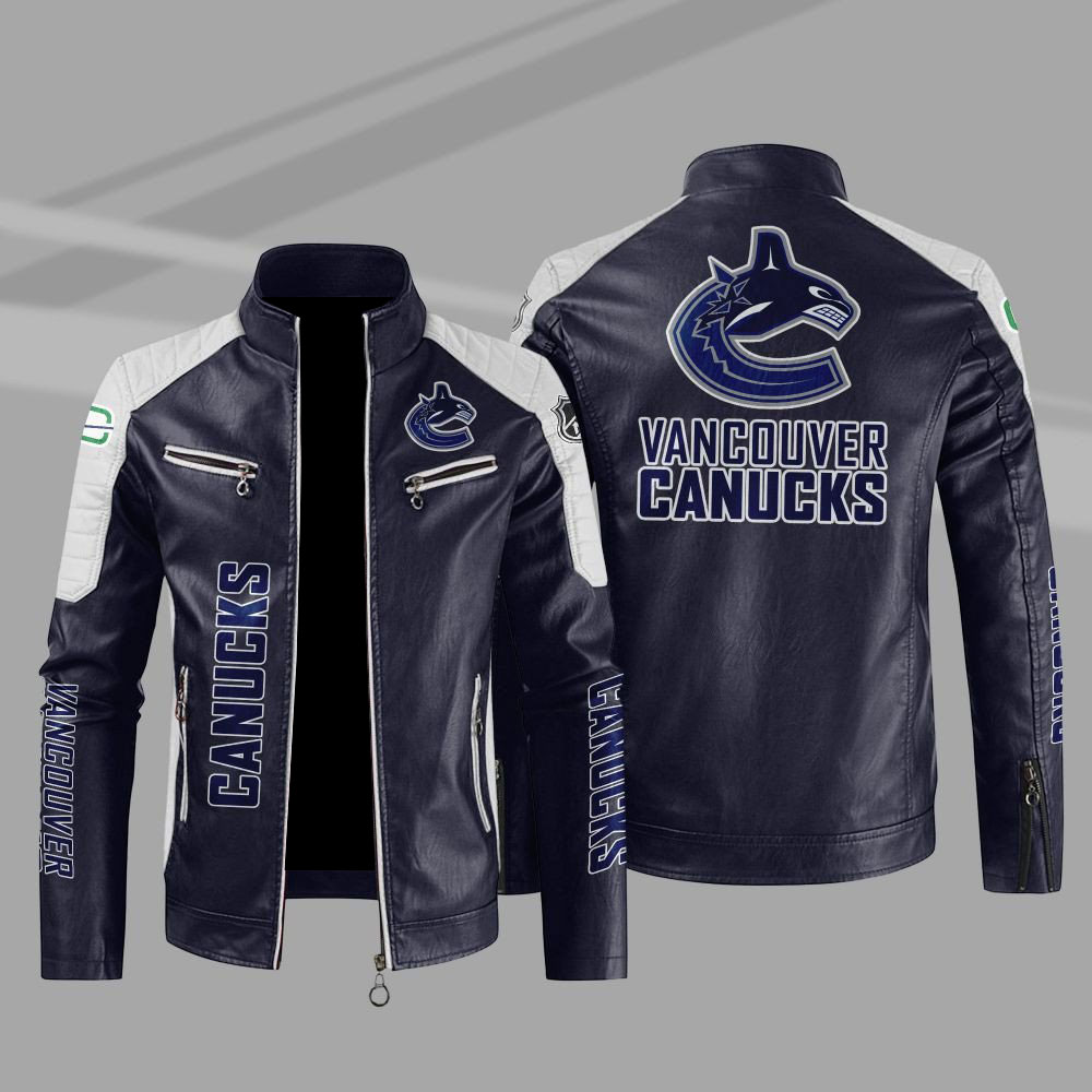 Vancouver Canucks Block Blue White NHL Leather Jacket Vancouver Canucks Block Blue White NHL Leather Jacket