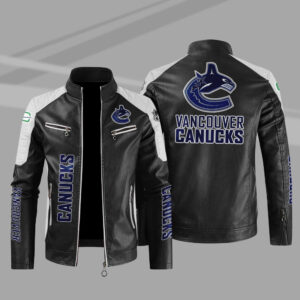 Vancouver Canucks Block White Black Leather Jacket