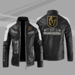 Vegas Golden Knights Block White Black Leather Jacket