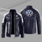 Volkswagen Car Motor Block Blue White Leather Jacket