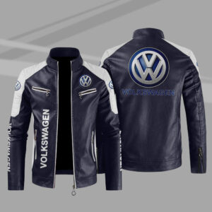 Volkswagen Car Motor Block Blue White Leather Jacket