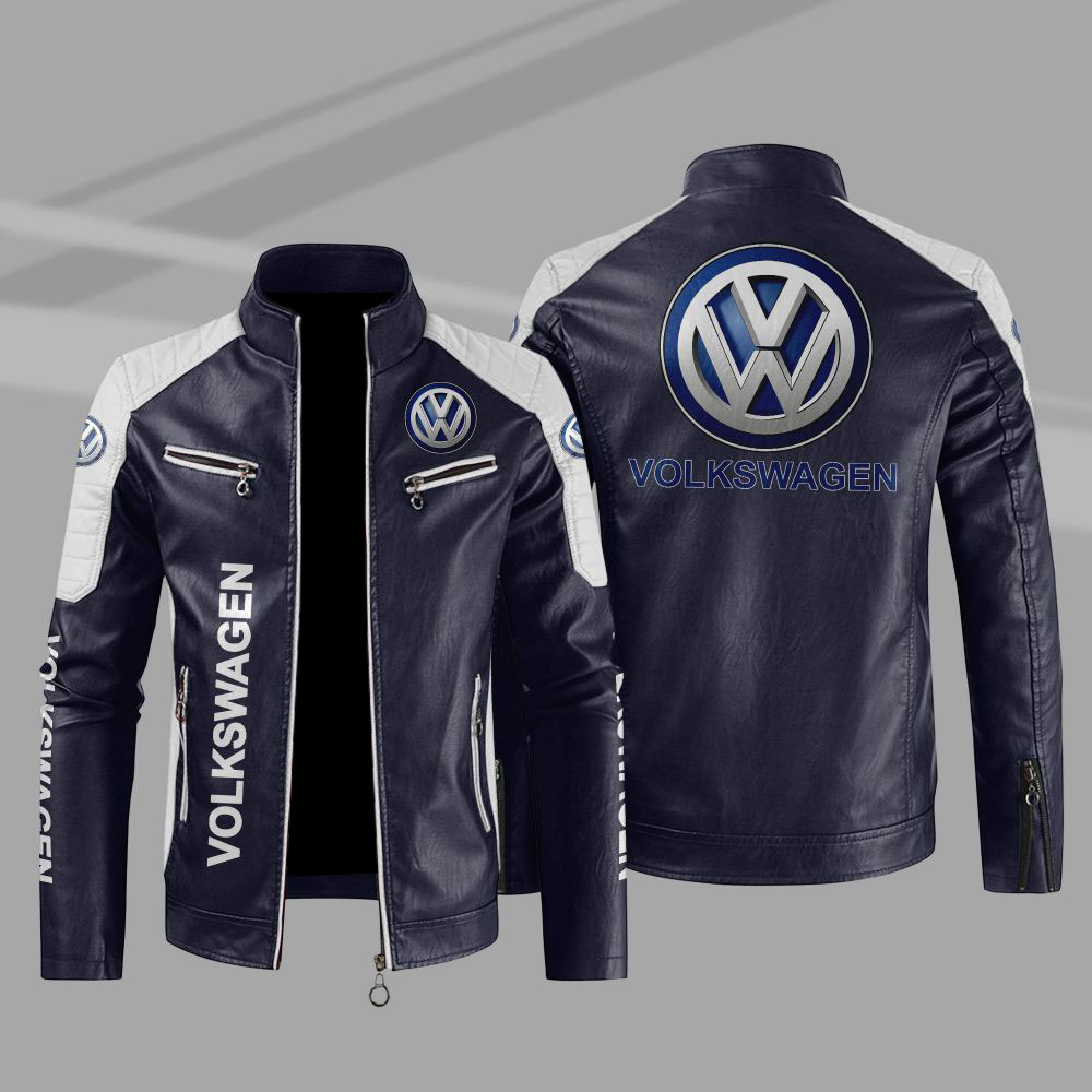 Volkswagen Car Motor Block Blue White Leather Jacket Volkswagen Car Motor Block Blue White Leather Jacket