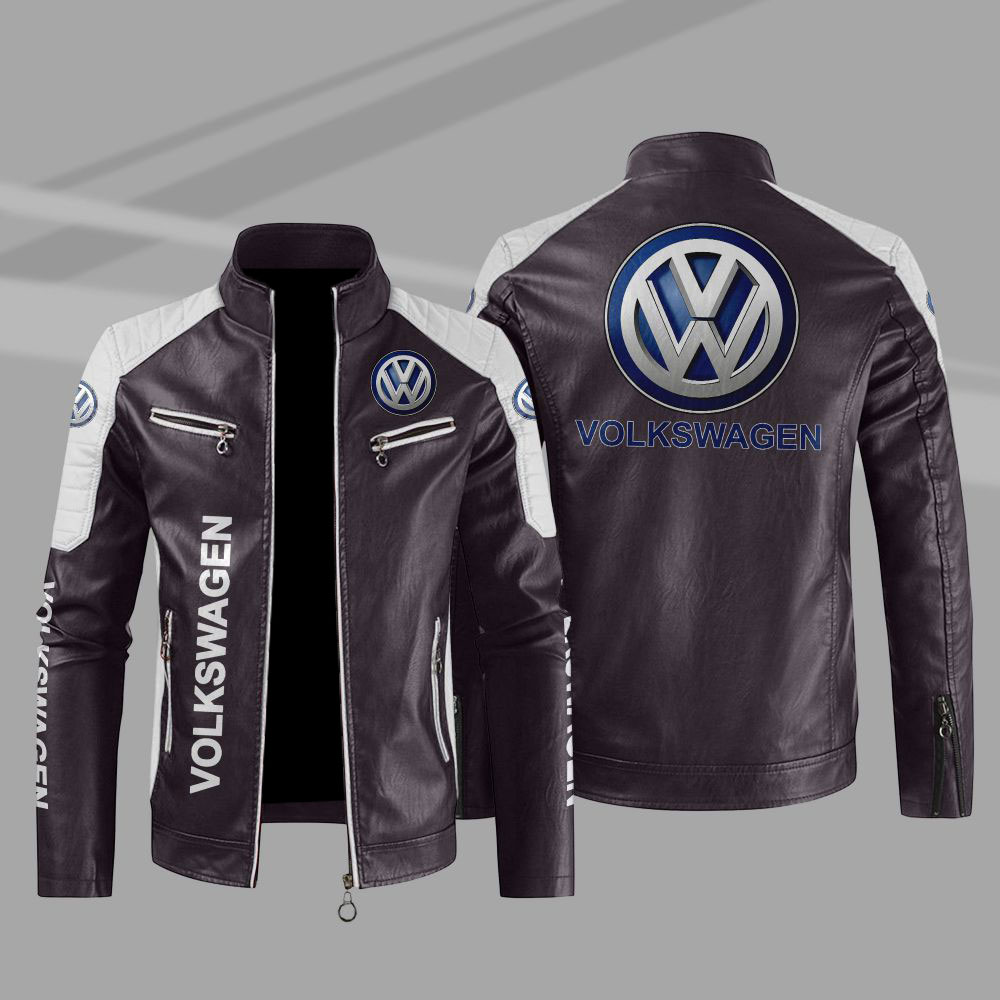 Volkswagen Car Motor Block Brown White Leather Jacket Volkswagen Car Motor Block Brown White Leather Jacket