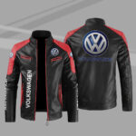 Volkswagen Car Motor Block Red Black Leather Jacket