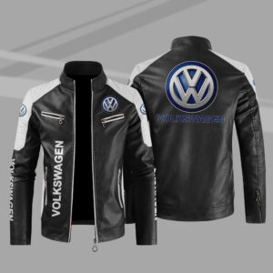 Volkswagen Car Motor Block White Black Leather Jacket