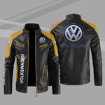 Volkswagen Car Motor Block Yellow Black Leather Jacket
