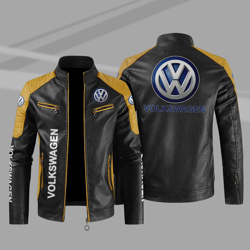 Volkswagen Car Motor Block Yellow Black Leather Jacket Volkswagen Car Motor Block Yellow Black Leather Jacket