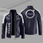 Volvo Color Block Blue White Leather Jacket