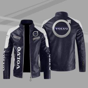 Volvo Color Block Blue White Leather Jacket