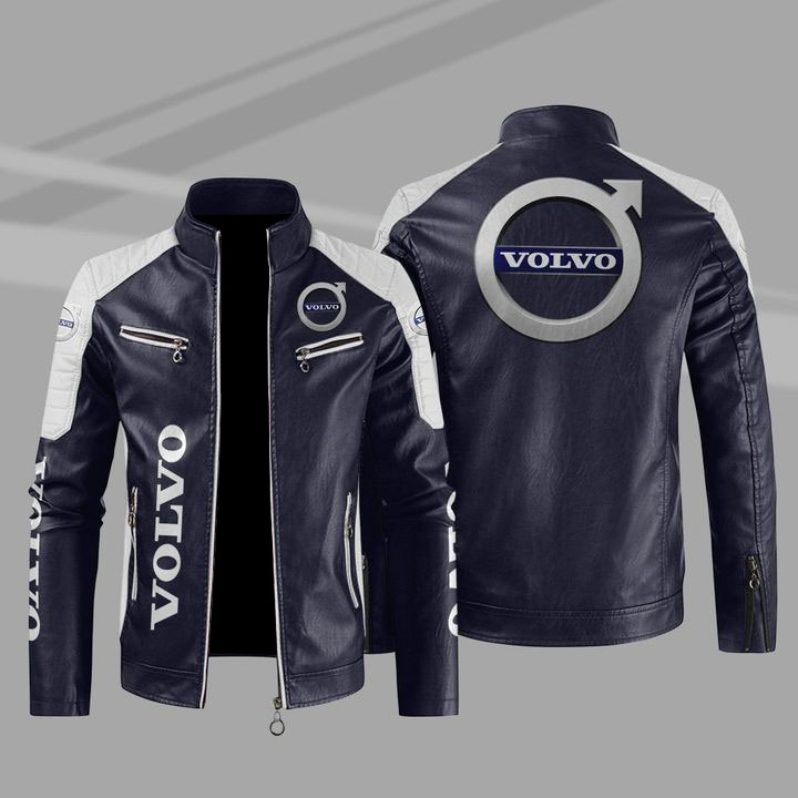 Volvo Color Block Blue White Leather Jacket Volvo Color Block Blue White Leather Jacket