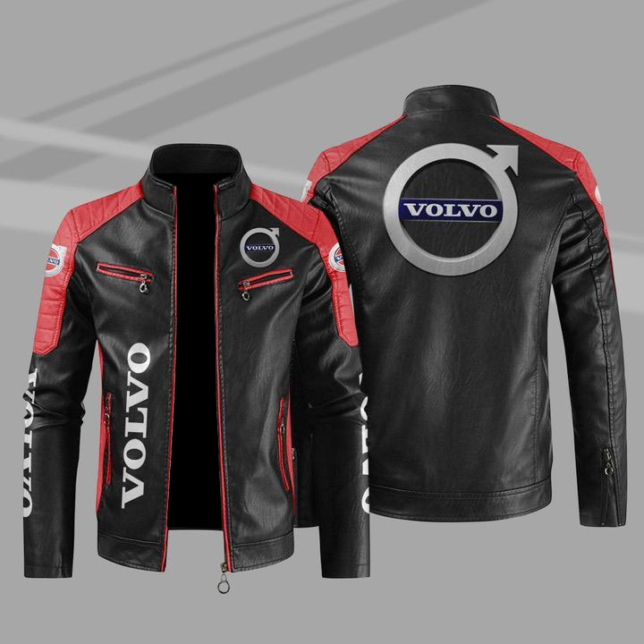 Volvo Color Block Red Black Leather Jacket Volvo Color Block Red Black Leather Jacket