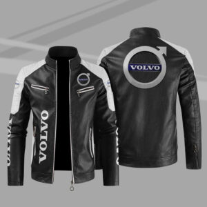 Volvo Color Block White Black Leather Jacket