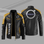 Volvo Color Block Yellow Black Leather Jacket