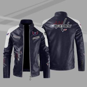 Washington Capitals Block Blue White Leather Jacket