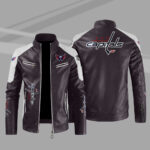 Washington Capitals Block Brown White Leather Jacket