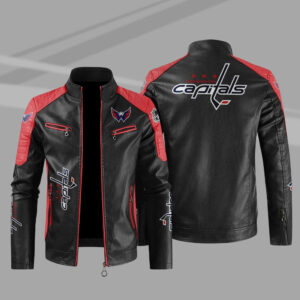 Washington Capitals Block Red Black Leather Jacket (1)
