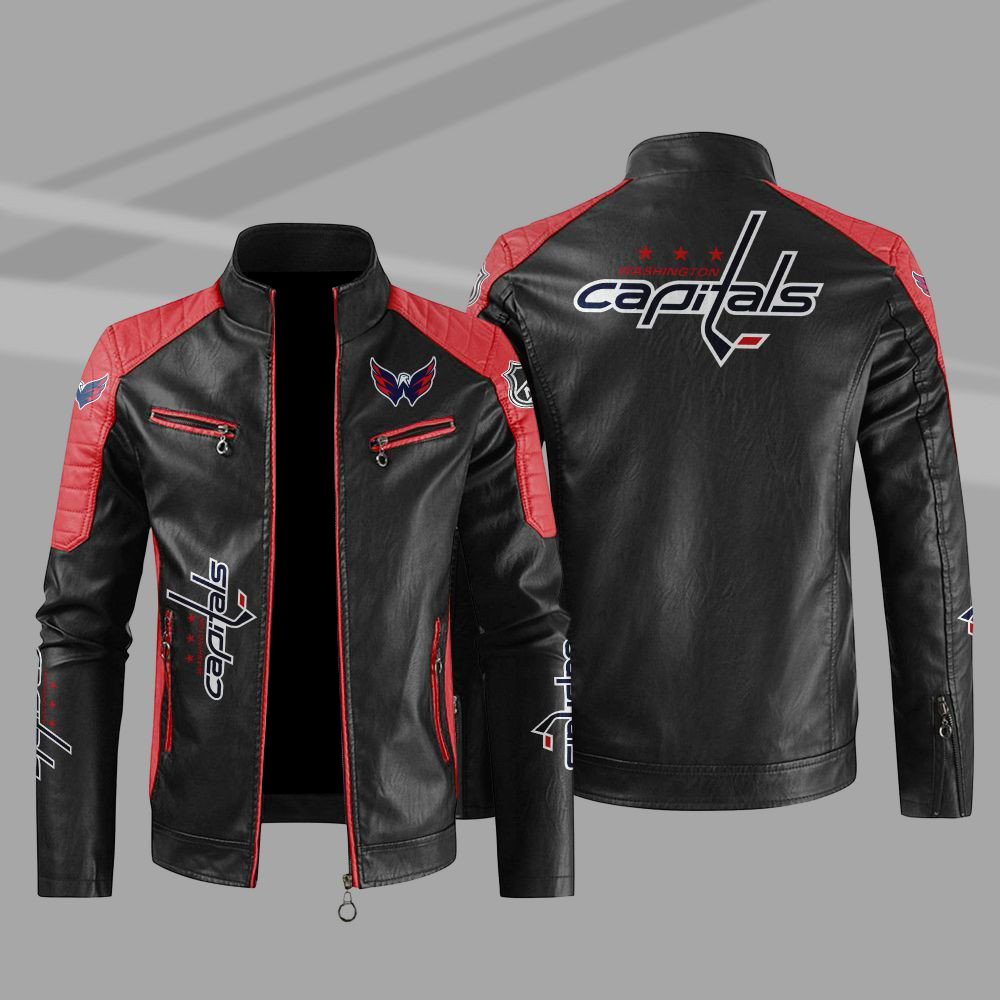 Washington Capitals Block Red Black Leather Jacket (1) Washington Capitals Block Red Black Leather Jacket (1)